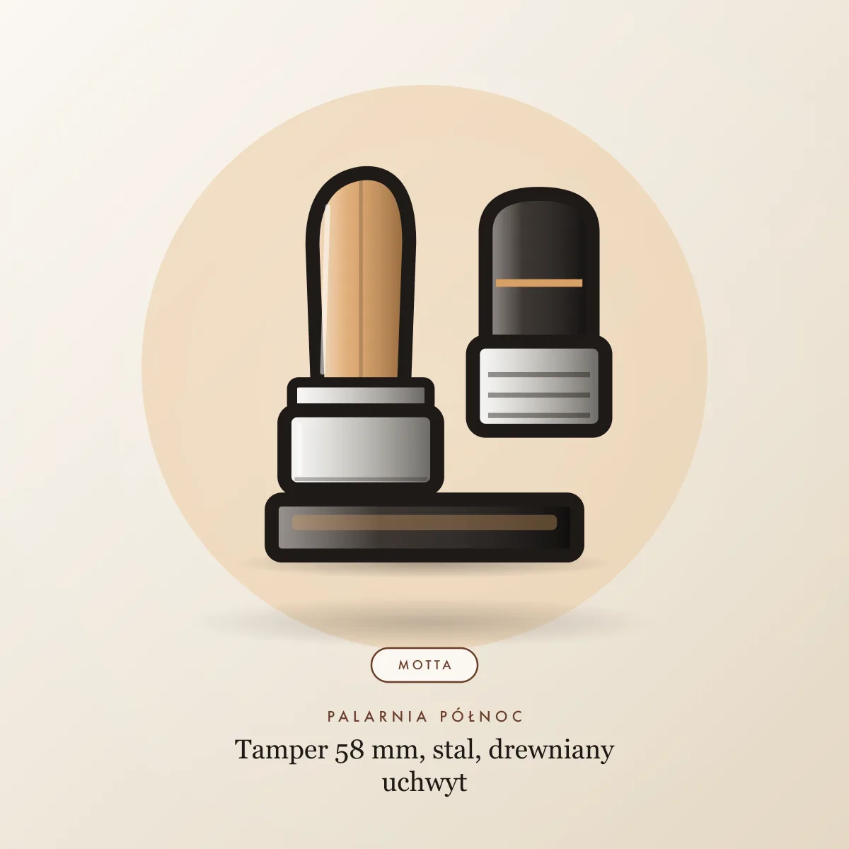 Tamper 58 mm, stal, drewniany uchwyt